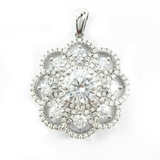 2ct Round Cut VVS1D Diamond Pendant Flower Design 14k White Gold Finish NO CHAIN