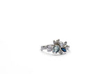 1ct Round Cut Blue Aquamarine Engagement Ring Floral Leaf 14k White Gold Finish