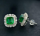 2.7ct Stud Earrings Asscher Cut Emerald Dual Stylish Halo 14k White Gold Finish