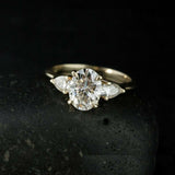 Pear Accents Trilogy Engagement Ring 2.1ct Oval Cut Diamond 14k Rose Gold Finish