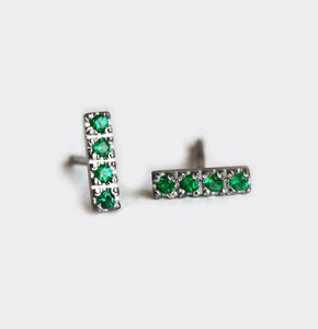 1.2ct Round Cut Green Emerald Bar Stud Earrings 14k White Gold Finish