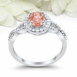 2ct Oval Cut Peach Morganite Engagement Ring Twist Shank Halo 14k WhiteGold Over