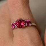 2ct Round Cut Pink Ruby Engagement Ring 14k White Gold Finish Unique Trilogy