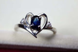 1ct Engagement Ring Oval Blue Sapphire Bypass Style Heart 14k White Gold Finish