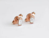 0.3ct Baguette Cut Diamond Solitaire Minimalist Stud Earrings 14k Rose Gold Over