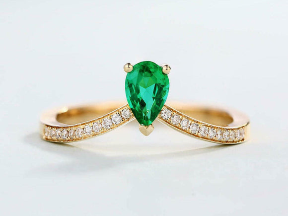 1.4ct Pear Green Emerald Curved Half Eternity Wedding Band 14k Yellow Gold Over