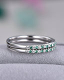 3Ct Round Alternate Green Emerald Diamond Wedding Band Set 14K White Gold Finish