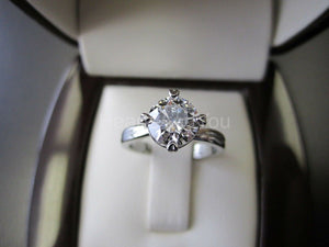 1ct Round Moissanite Heart Prong Solitaire Engagement Ring 14k White Gold Plated