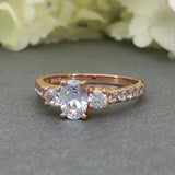 3 Stone Accent Solitaire Engagement Ring 2ct Oval Diamond 14k Rose Gold Finish