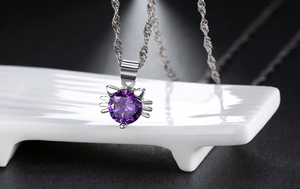 0.6ct Round Purple Amethyst Pendant Kitten Design 14k White Gold Finish NO CHAIN