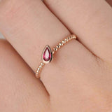 0.5ct Pear Cut Pink Ruby Beaded Ball Solitaire Engagement Ring 14k RoseGold Over