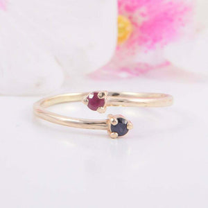 0.2ct Round Pink Ruby Bypass Minimalist Dual Birthstone Ring 14k YellowGold Over