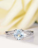 1ct Round Cut Blue Aquamarine Split Shank Solitaire Ring 14k White Gold Finish