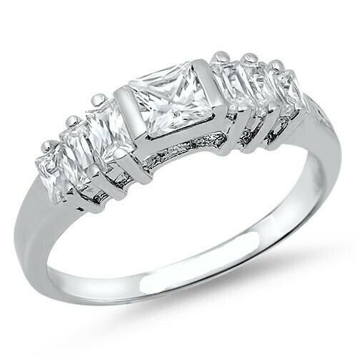 1Ct Princess Cut Diamond Baguette Accents Engagement Ring 14K White Gold Finish