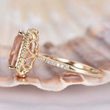 2ct Cushion Cut Peach Morganite Halo Promise Engagement Ring 14k RoseGold Finish