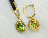 2.1ct Drop Earrings Oval Cut Green Peridot Diamond Halo 14k Yellow Gold Finish