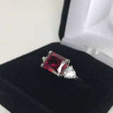 2.5ct Emerald Cut Pink Ruby Diamond Trilogy Engagement Ring 14k White Gold Over