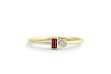 0.4ct Baguette Cut Pink Ruby Two Stone Minimalist Ring 14k Yellow Gold Finish