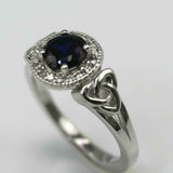 2.3ct Round Blue Sapphire Engagement Ring Halo Celtic Trinity 14k WhiteGold Over