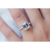 3ct Emerald Cut Diamond Engagement Ring Accent Hidden Halo 14k White Gold Finish