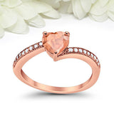 1ct Heart Peach Morganite Engagement Ring Round Diamond Accent 14k RoseGold Over