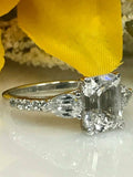 2ct Emerald Cut VVS1D Diamond Three Stone Engagement Ring 14k White Gold Finish