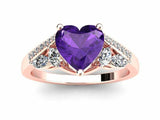 2ct Heart Cut Amethyst Engagement Ring Art Deco Diamond Accent 14k RoseGold Over