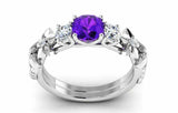 2ct Round Cut Amethyst Flower Stylish Solitaire Accents Ring 14k White Gold Over