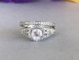 Art Deco Fancy Bridal Set Engagement Ring 2ct Round Diamond 14k WhiteGold Finish