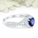 2ct Heart Cut Blue Sapphire Engagement Ring Split Shank Halo 14k White Gold Over