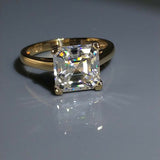 3ct Asscher Cut Diamond Engagement Ring 4 Prong Solitaire 14k Yellow Gold Finish