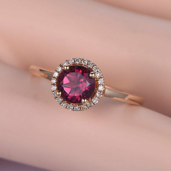 1.3ct Round Cut Pink Ruby Halo Solitaire Engagement Ring 14k Rose Gold Finish