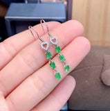 2.1ct Drop Earrings Oval Cut Green Emerald Dangling Heart 14k White Gold Finish