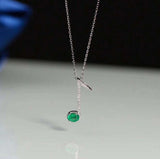 1ct Green Emerald Pendant with Chain Oval Cut Music Tone 14k White Gold Finish