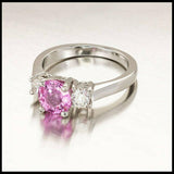 1.79ct Round Cut Pink Sapphire Engagement Ring Trilogy 14k White Gold Finish