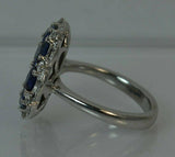 5ct Oval Cut Blue Sapphire Engagement Ring Cluster Cocktail 14k WhiteGold Finish