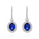 2ct Oval Simulated Sapphire Halo Fish Hook Drop Earrings 14k White Gold Plated