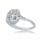 3ct Asscher Cut Diamond Blue Sapphire Halo Art Deco Ring 14k White Gold Finish