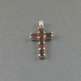 1.5ct Red Garnet Pendant Emerald Cut Christ Cross 14k White Gold Finish NO CHAIN