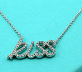 4Ct Round Cut Diamond KISS Worded Pendant with Chain 14K White Gold Finish