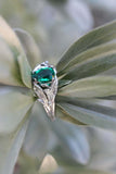 1ct Round Cut Green Emerald Engagement Ring Floral Petal Leaf 14k WhiteGold Over