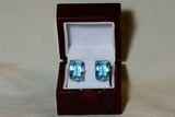 5ct Stud Earrings Radiant Cut Blue Topaz Solitaire Women 14k White Gold Finish