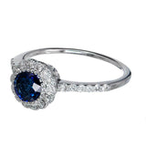 1ct Round Cut Blue Sapphire Engagement Ring Halo Solitaire 14k White Gold Finish