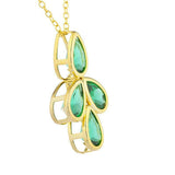 4ct Green Emerald Pendant with Chain Pear Cut Four Pear 14k Yellow Gold Finish