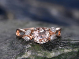 1.5ct Round Cut Peach Morganite Leaf Vine Split Shank Ring 14k Rose Gold Finish