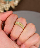 Milgrain Leaf Stackable Wedding Band 1ct Round Cut Diamond 14k YellowGold Finish