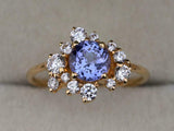 2ct Engagement Ring Round Cut Blue Tanzanite Cluster 14k Yellow Gold Finish