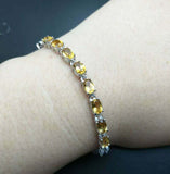 15ct Oval Cut Yellow Citrine Diamond Linked Tennis Bracelet 14k WhiteGold Finish