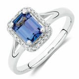 1.3ct Emerald Cut Blue Sapphire Solitaire Engagement Ring 14k White Gold Finish