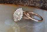 Cluster Bridal Set Engagement Ring 3ct Pear Cut VVS1D Diamond 14k Rose Gold Over